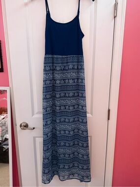 Blue Elephant-Print Maxi Dress